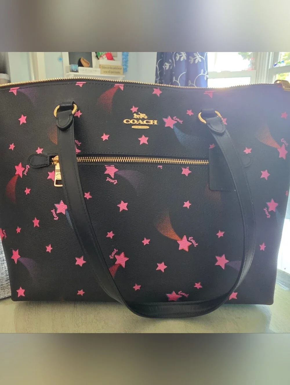Coach Black Tote with Pink Star Motif